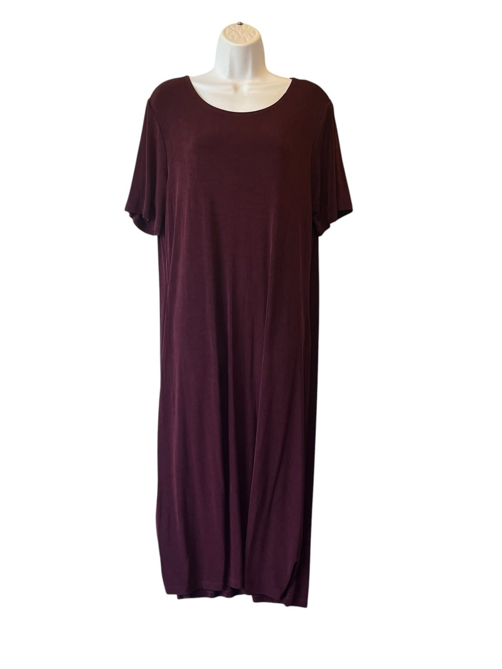 Coldwater Creek midi dress PXL 18 Burgundy Slinky knit Short sleeve Stretch